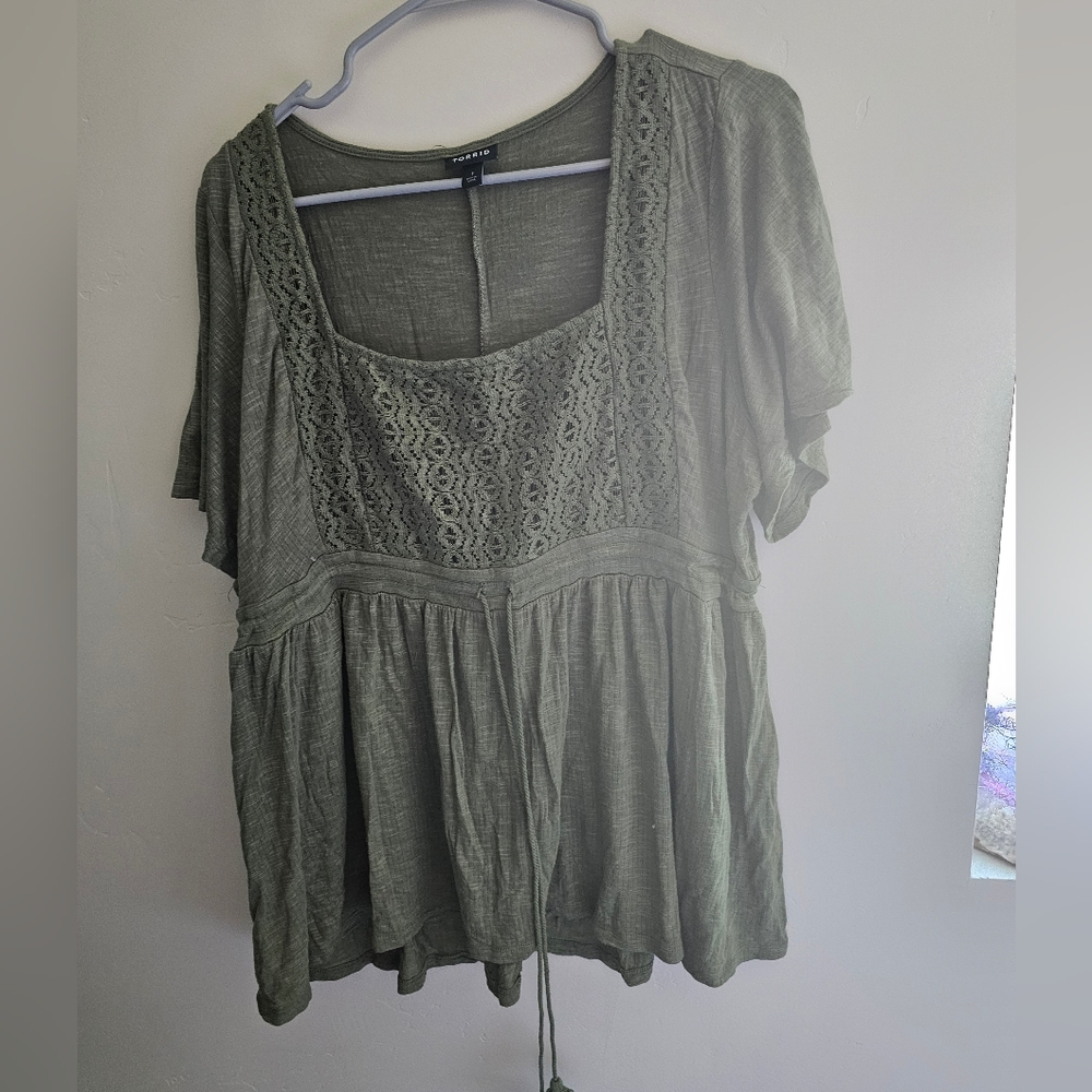 Torrid Forest Green Relaxed Smocked Blouse